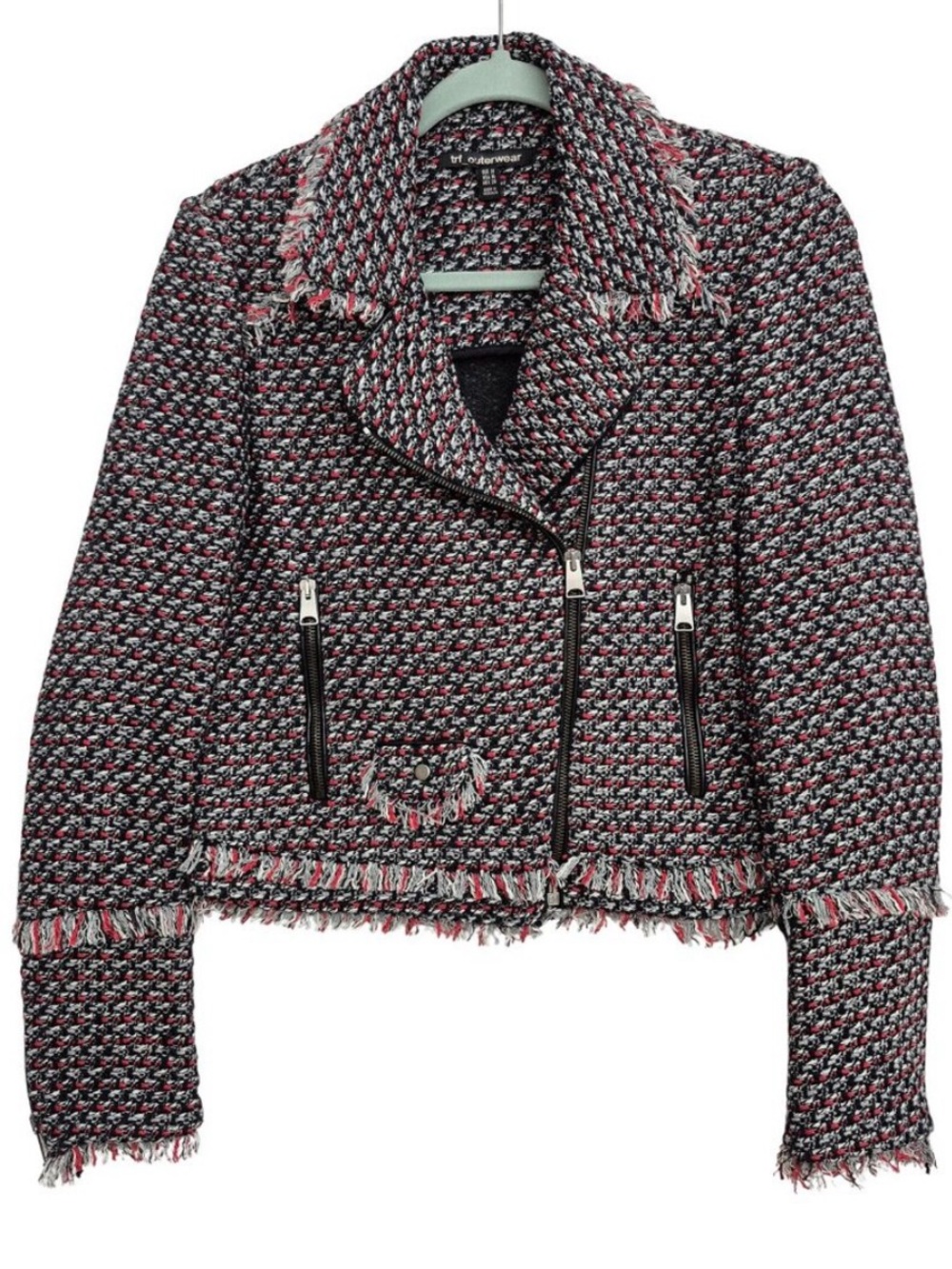 Zara Elegant Tweed Blazer with Fringe Detail